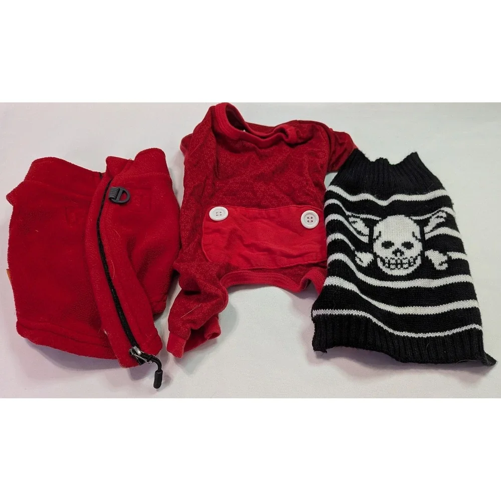 Dog Clothing Bundle Small Red Black Good Fleece Sweater 3pc X-Small